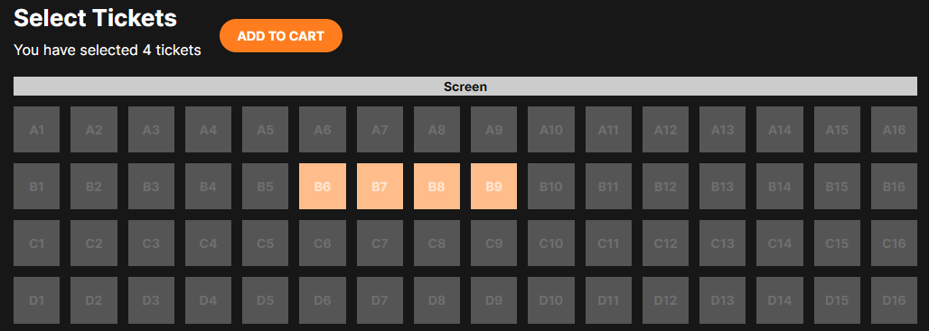 Picture of selected cinema tickets