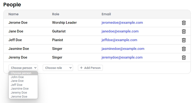 Picture of worship manager service detail page dropdown.